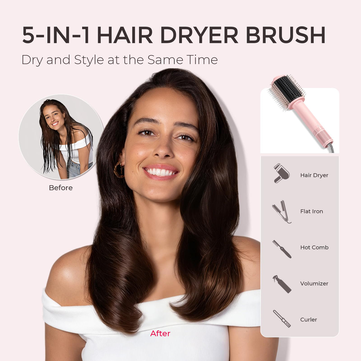 TYMO 4.0 Hair Blow Dryer Brush in action on wet hair