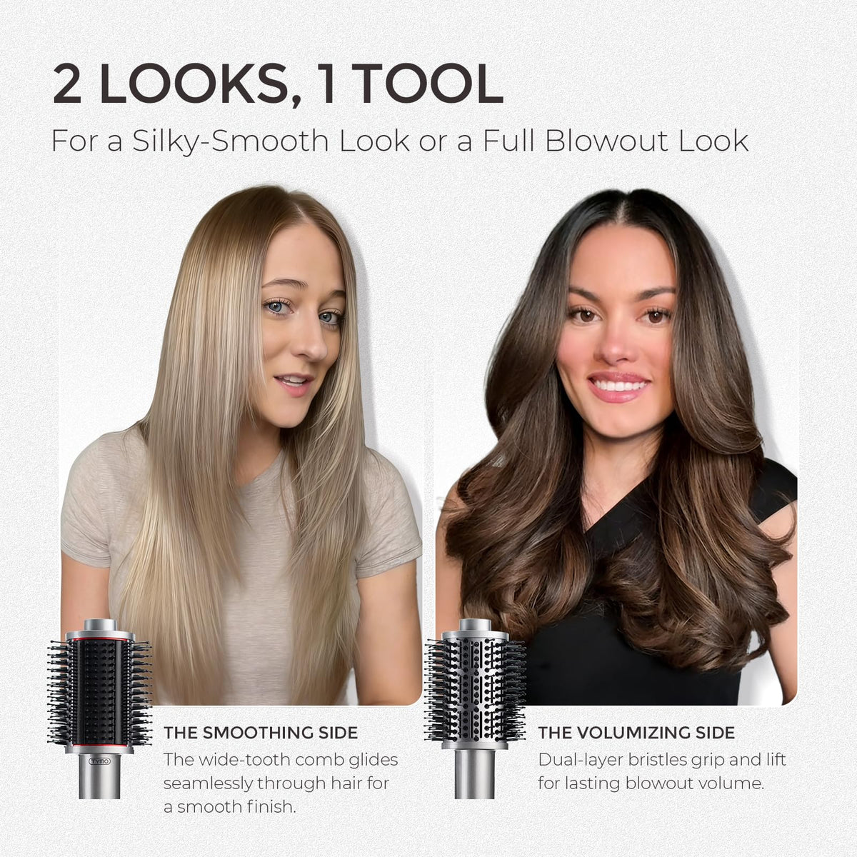 TYMO 4.0 Hair Blow Dryer Brush in use on straight hair