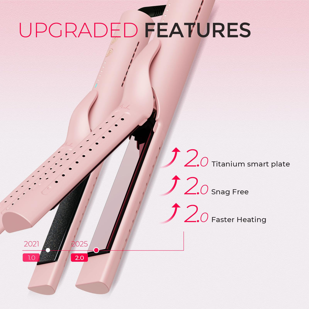 TYMO Airflow 2.0 Curling Iron Flat Iron showing 360 airflow vents