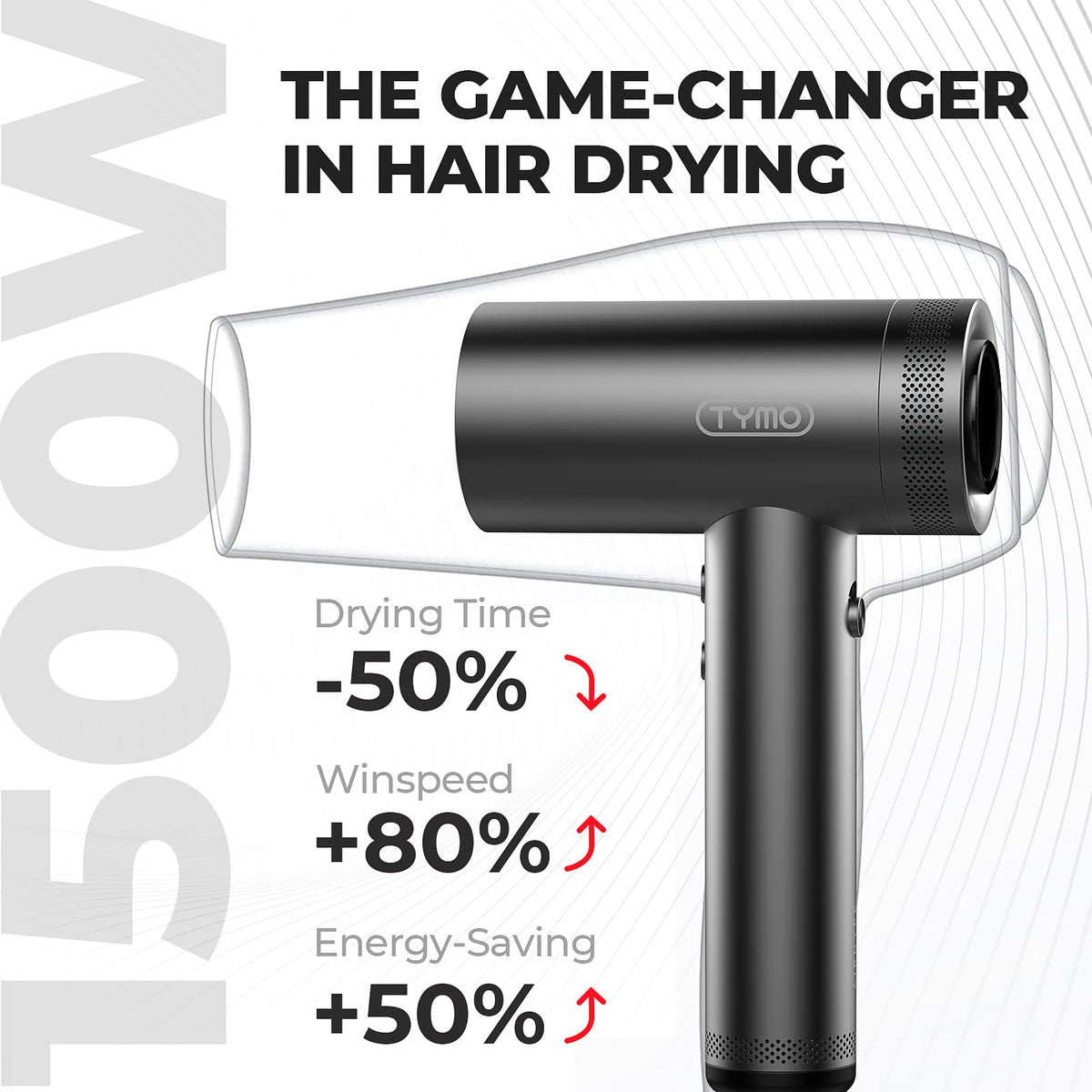TYMO Blow Dryer side view with attached smoothing nozzle