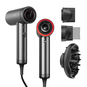 TYMO Blow Dryer with Comb front view in metal gray