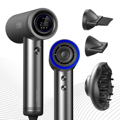 TYMO Blow Dryer with Comb front view showing graphite finish