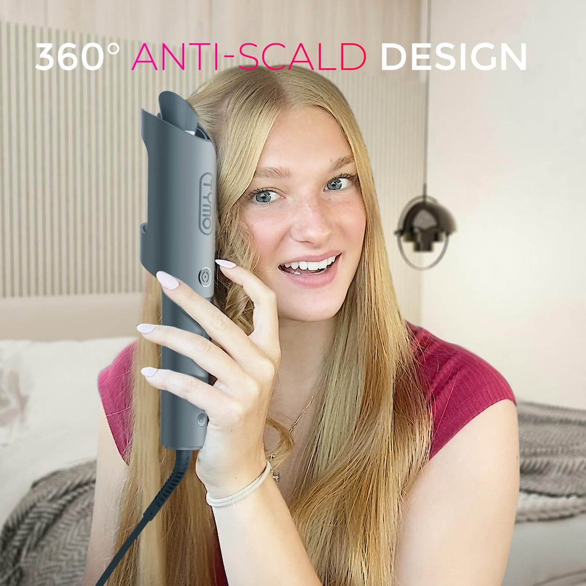TYMO curling iron demonstrating anti-tangle feature