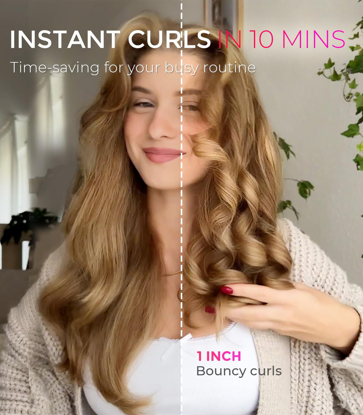 TYMO curling iron with rotating barrel in action