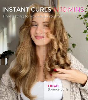 TYMO curling iron with rotating barrel in action