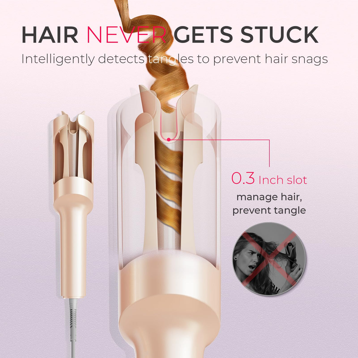TYMO CurlPro curling iron in use on hair