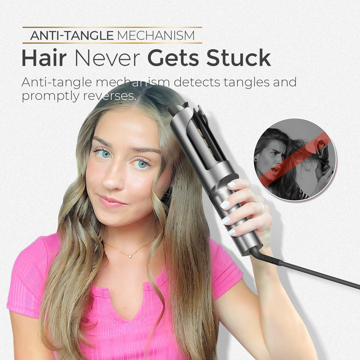 TYMO CurlPro Plus Automatic Curling Iron grey close-up of barrel