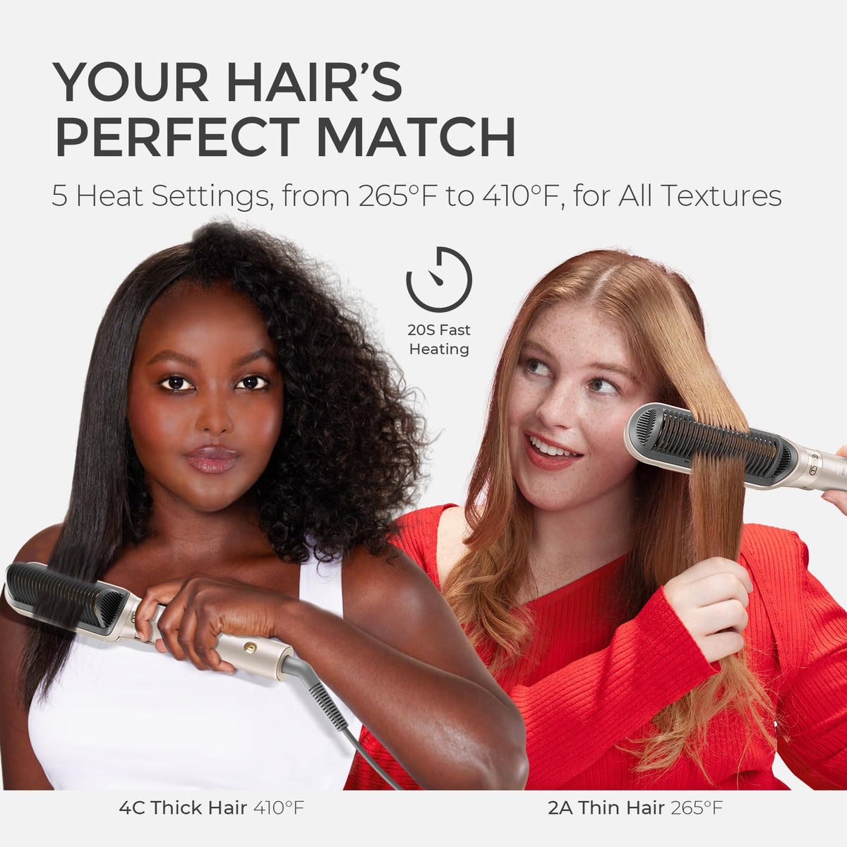 TYMO Flat Iron Hair Straightener Brush showing 200M ions feature