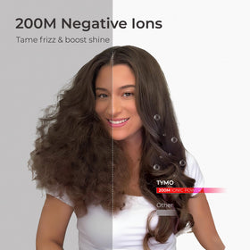 TYMO Hair Dryer Brush displaying temperature control settings