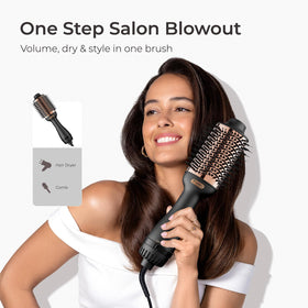 TYMO Hair Dryer Brush showing 360-degree vent design