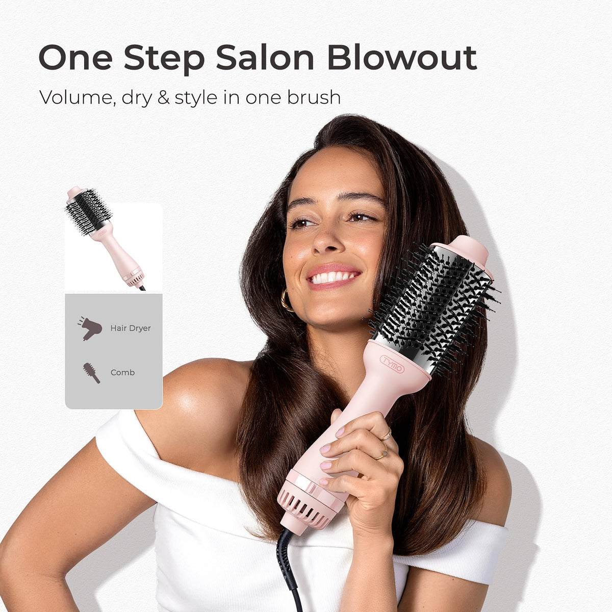 TYMO Hair Dryer Brush side view showing bristle design