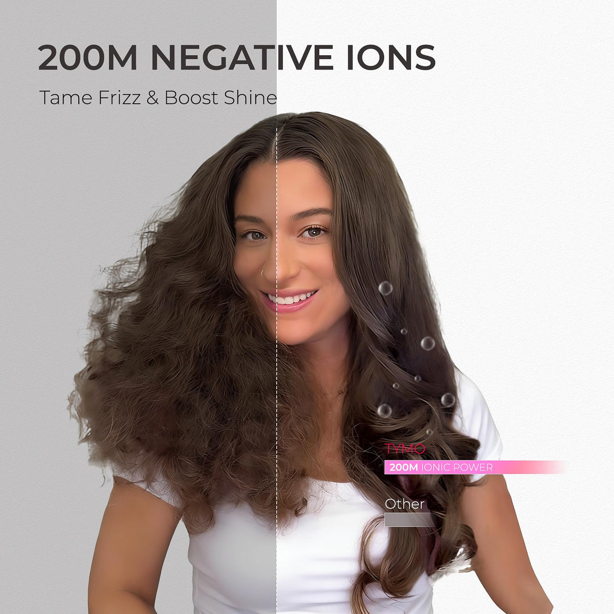 TYMO Hair Dryer Brush with model styling hair