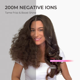 TYMO Hair Dryer Brush with model styling hair