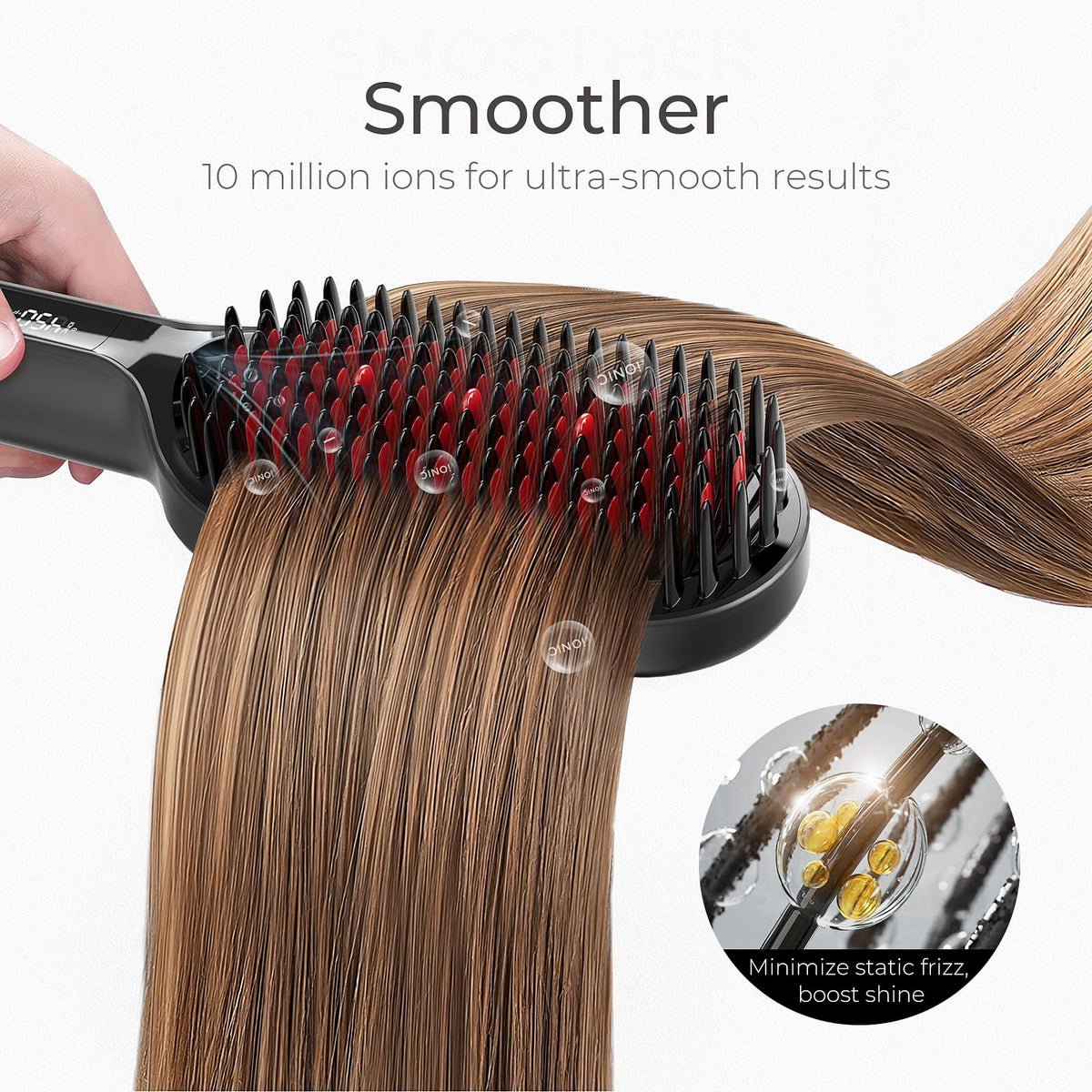 TYMO Hair Straightener Brush close-up of tourmaline ceramic bristles