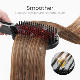 TYMO Hair Straightener Brush close-up of tourmaline ceramic bristles