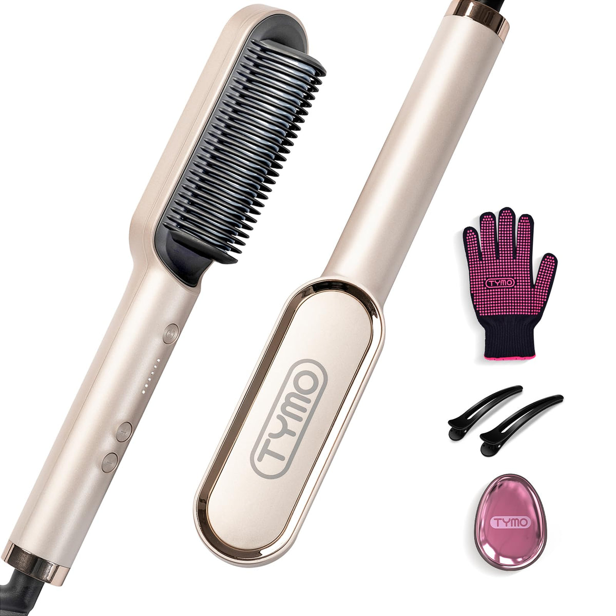 TYMO Hair Straightener Brush front view in champagne gold