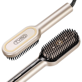 TYMO Hair Straightener Brush front view in gold