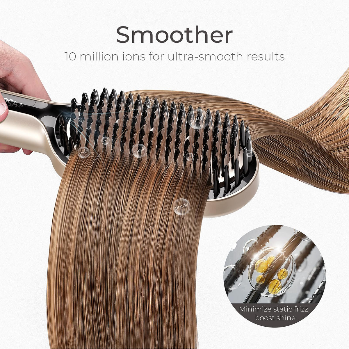 TYMO Hair Straightener Brush in use on thick hair