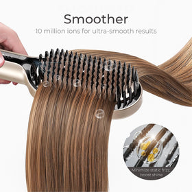 TYMO Hair Straightener Brush in use on thick hair