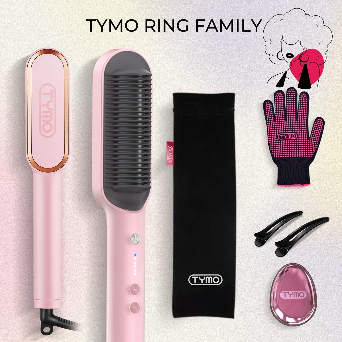 TYMO Hair Straightener Brush Sakura Pink in use