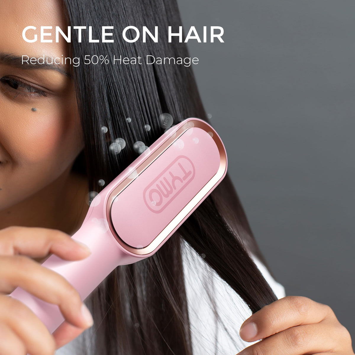 TYMO Hair Straightener Brush Sakura Pink with hair styling