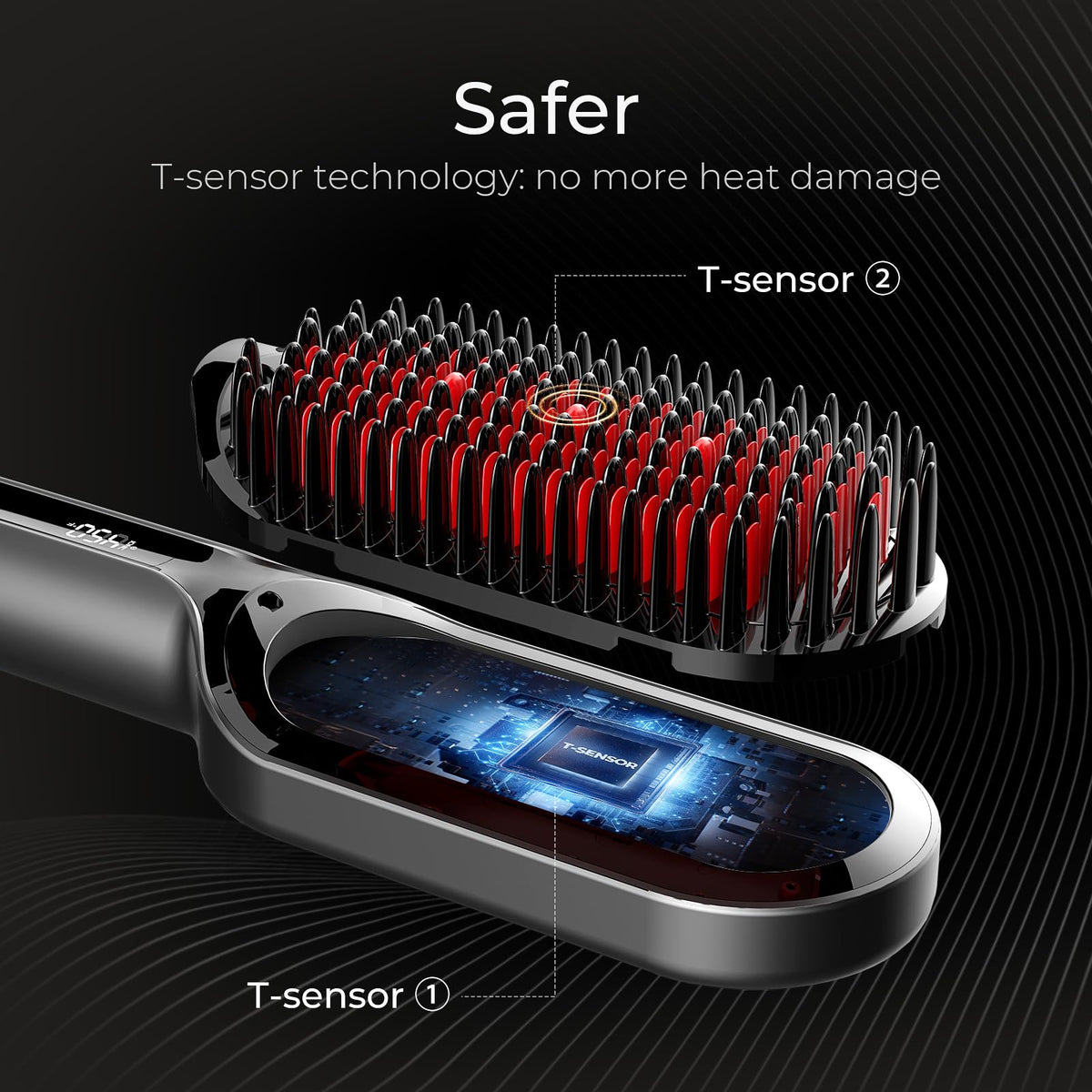 TYMO Hair Straightener Brush side view showing ergonomic design