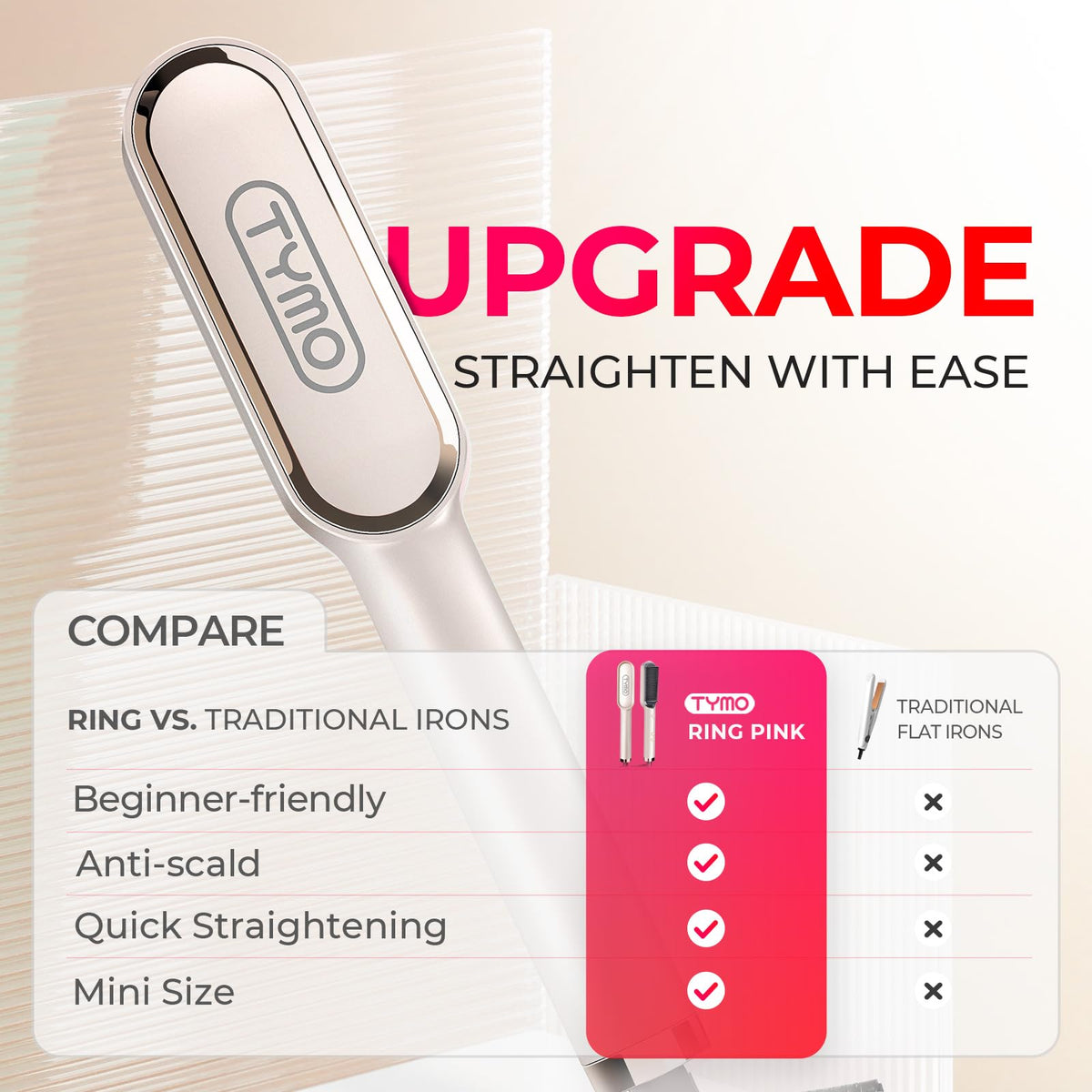 TYMO Hair Straightener Brush side view with 3D teeth