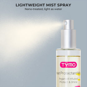TYMO Heat Protection Spray with ingredients displayed