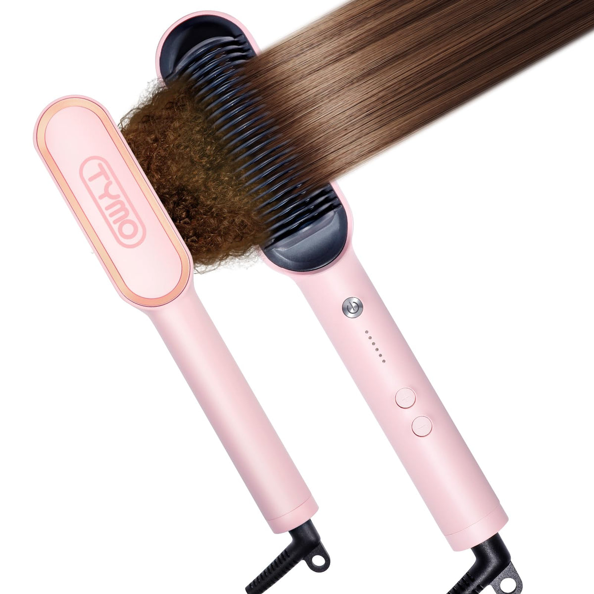 TYMO Ring Hair Straightener Brush front view in Sakura Pink
