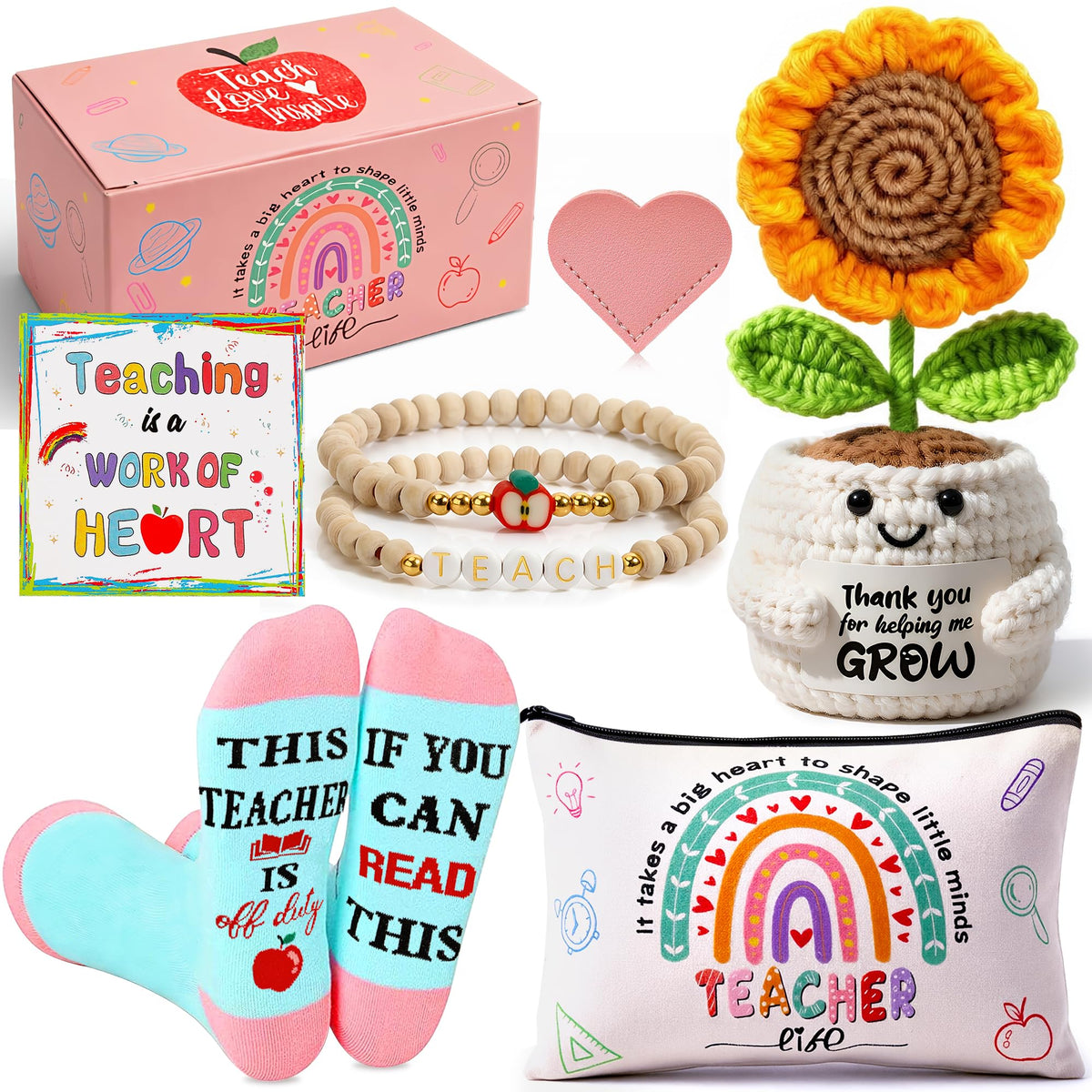 U-Goforst Teacher Appreciation Gift Set with crochet sunflower and pouch