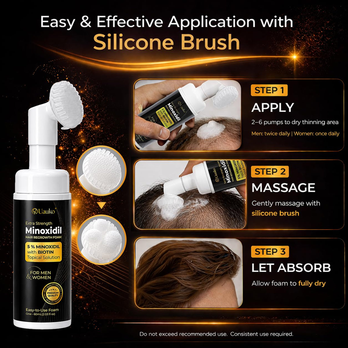 UAUKO Minoxidil Foam bottle with silicone brush