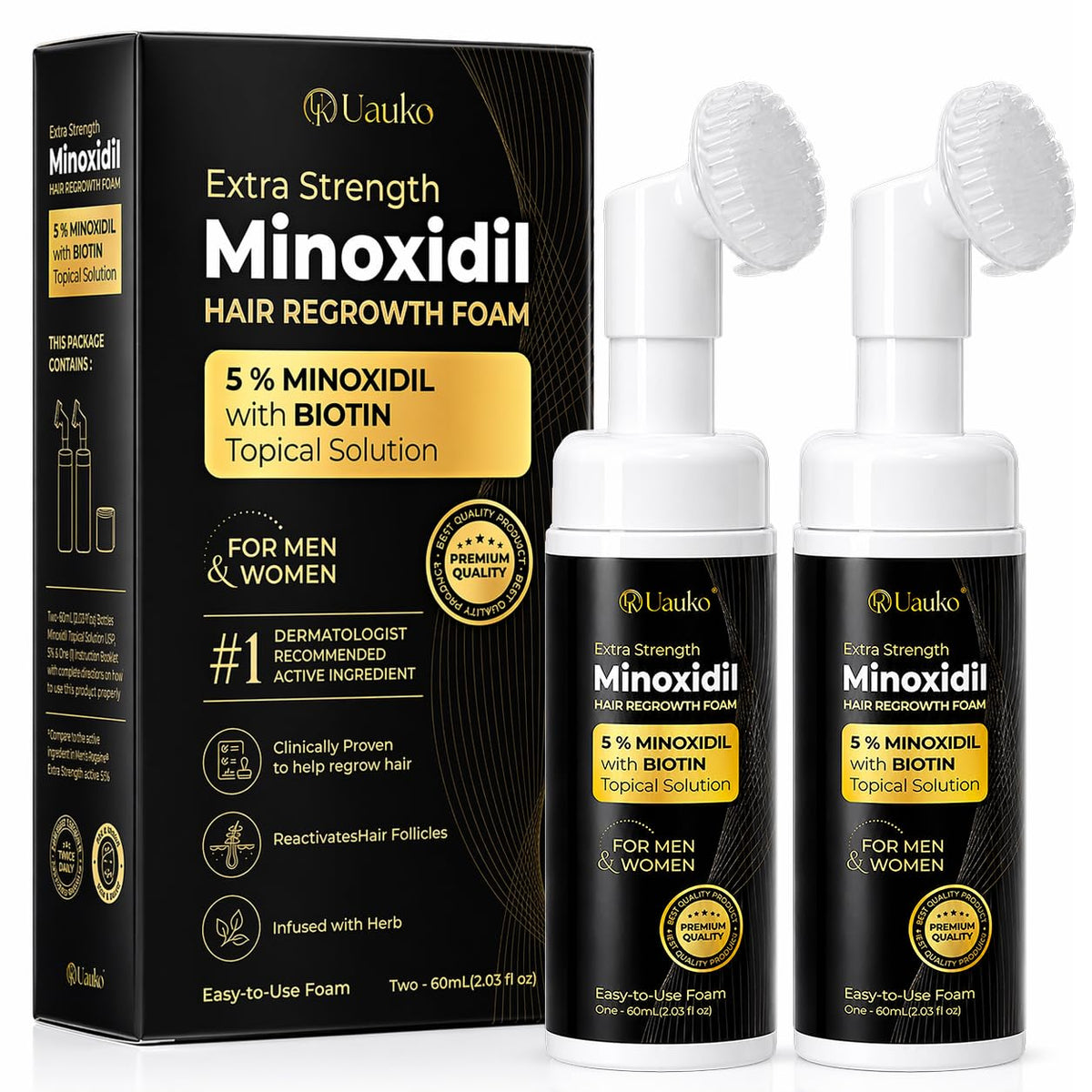 UAUKO Minoxidil Foam front view with packaging
