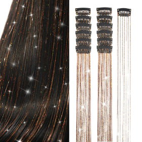 Ubeleco Brown Hair Tinsel Extensions 12Pcs in pink packing case