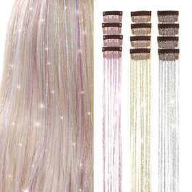 Ubeleco Clip In Hair Tinsel Kit 12Pcs in a pink packing case