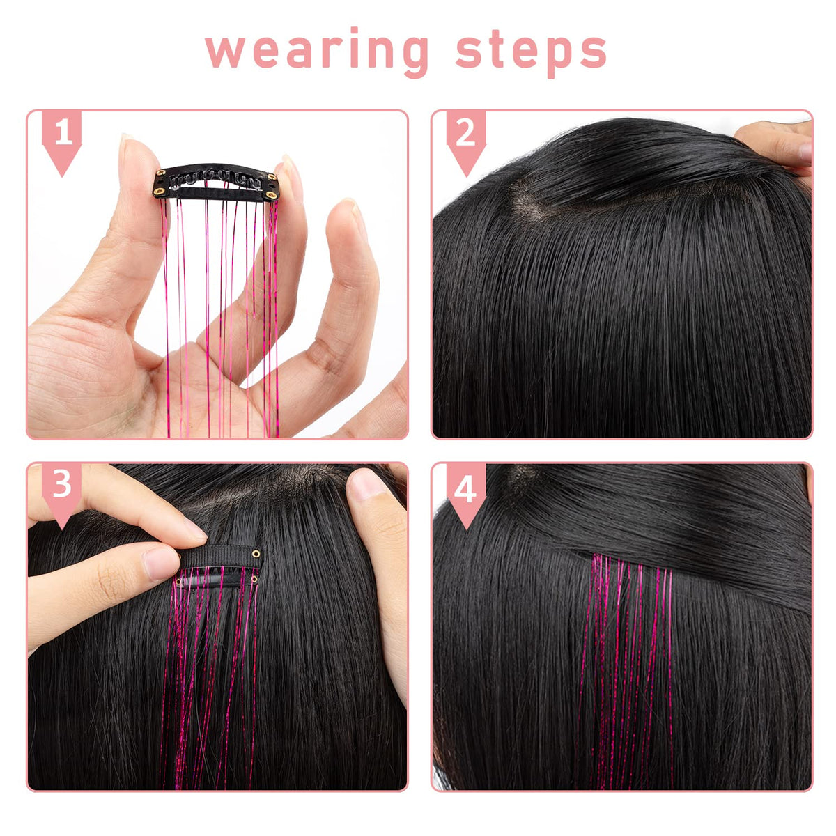 Ubeleco Clip In Hair Tinsel strands in various colours
