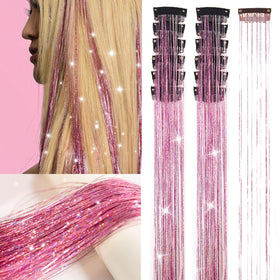 Ubeleco Pink Hair Tinsel Extensions 12 pieces in packaging