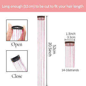 Ubeleco Pink Hair Tinsel Extensions displayed with different colours