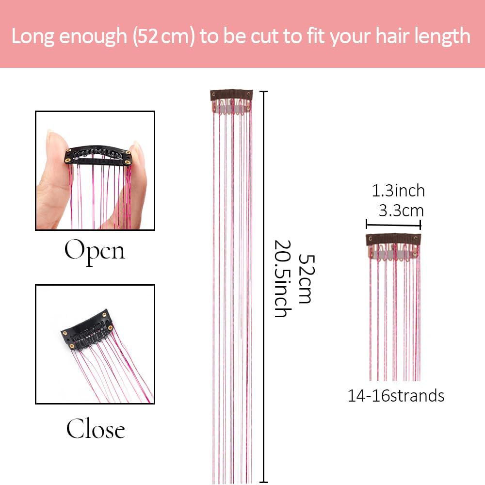Ubeleco purple hair tinsel displayed on a hair model
