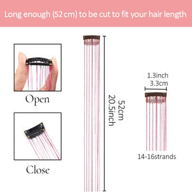 Ubeleco purple hair tinsel displayed on a hair model