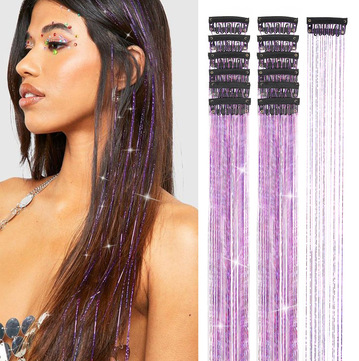 Ubeleco Purple Hair Tinsel Kit 12Pcs with packaging