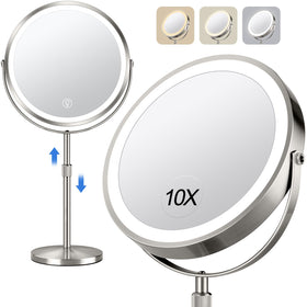 UBYMET 8-inch lighted makeup mirror front view with adjustable height