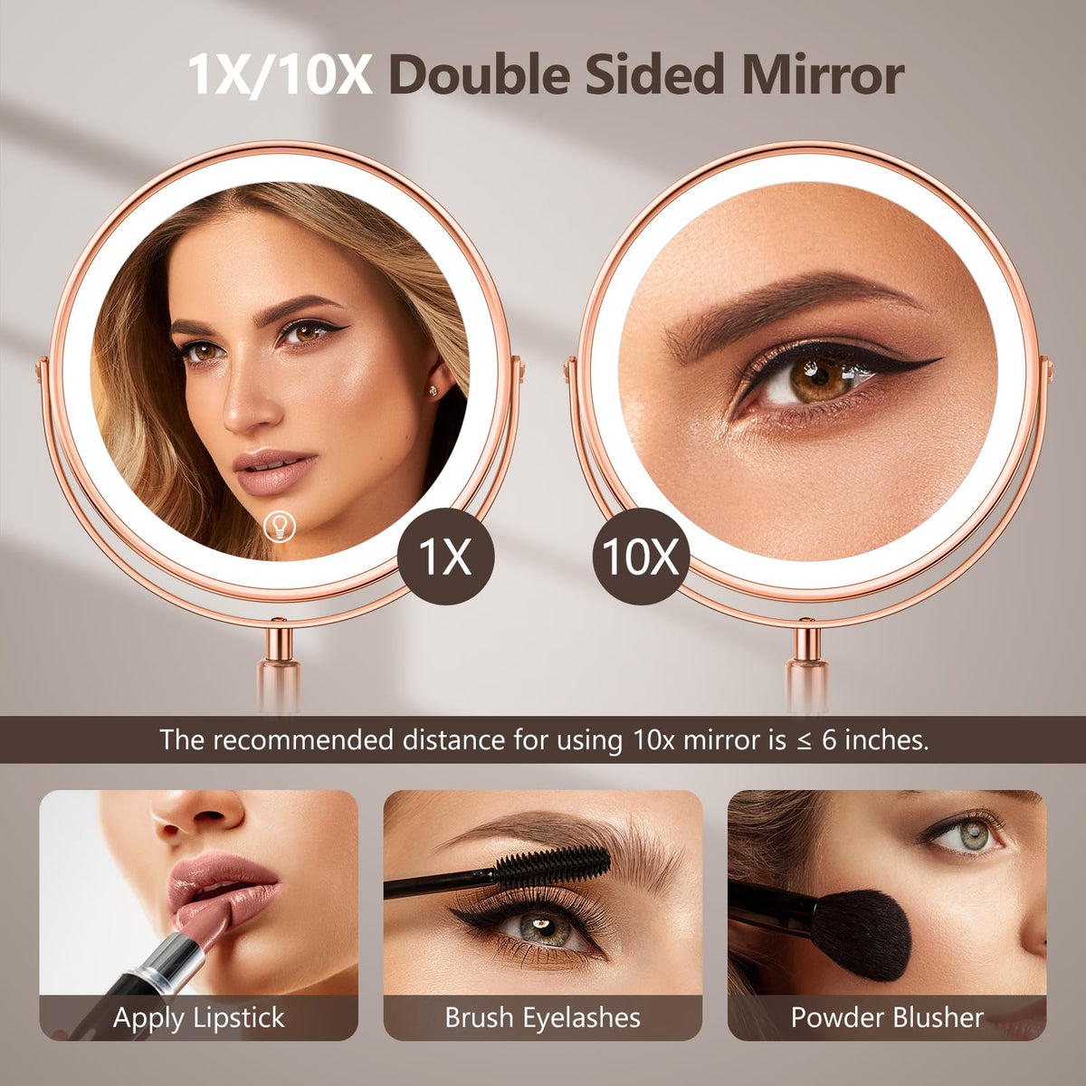 UBYMET Lighted Makeup Mirror displaying three light modes