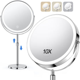 UBYMET Lighted Makeup Mirror front view with 1X and 10X sides