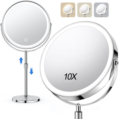 UBYMET Lighted Makeup Mirror front view with 1X and 10X sides