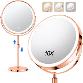 UBYMET Lighted Makeup Mirror front view with rose gold finish