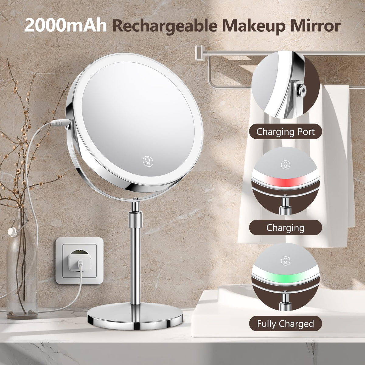 UBYMET Lighted Makeup Mirror in a stylish bathroom setting