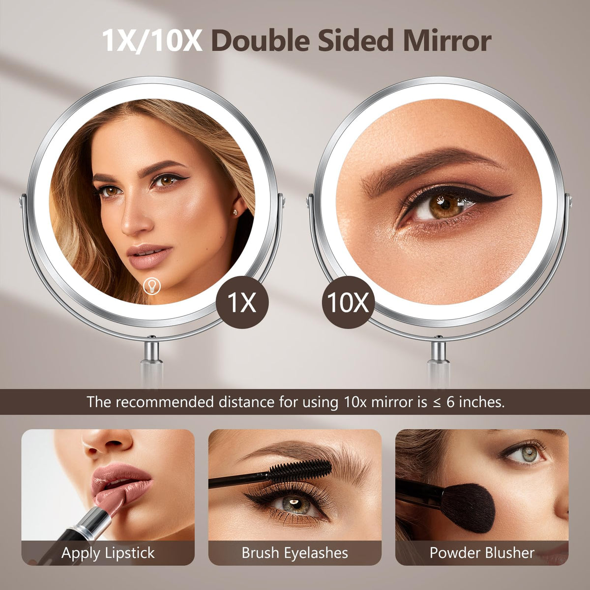 UBYMET rechargeable makeup mirror with USB charging port
