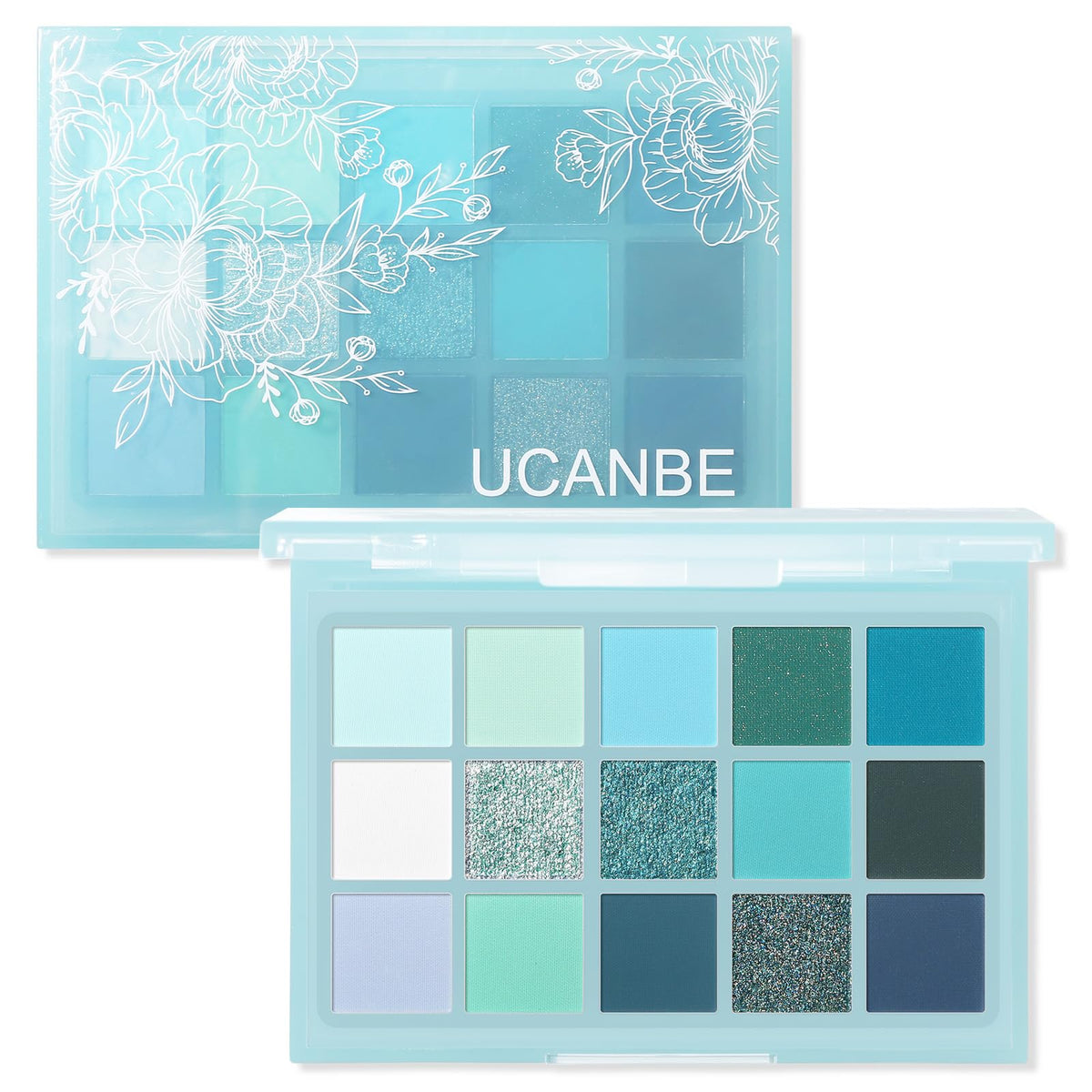 UCANBE 15 Color Eyeshadow Palette front view showcasing cool tones