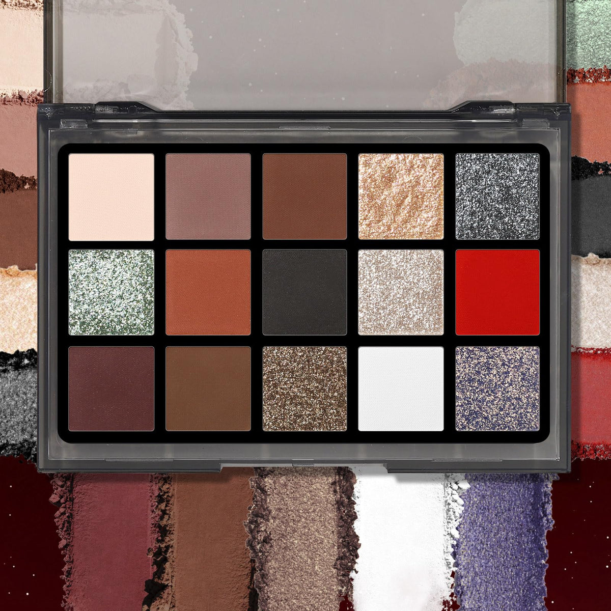 UCANBE 15 Colors Eyeshadow Palette with vibrant red and rich burgundy shades