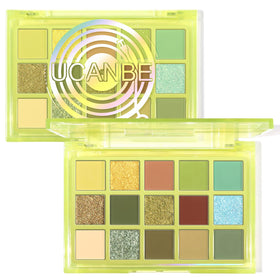 UCANBE 15-Colour Eyeshadow Palette front view with olive green and earth tones